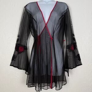 Victoria's Secret Vintage Y2K Black Sheer Mesh Robe Romantic Goth Size M/L